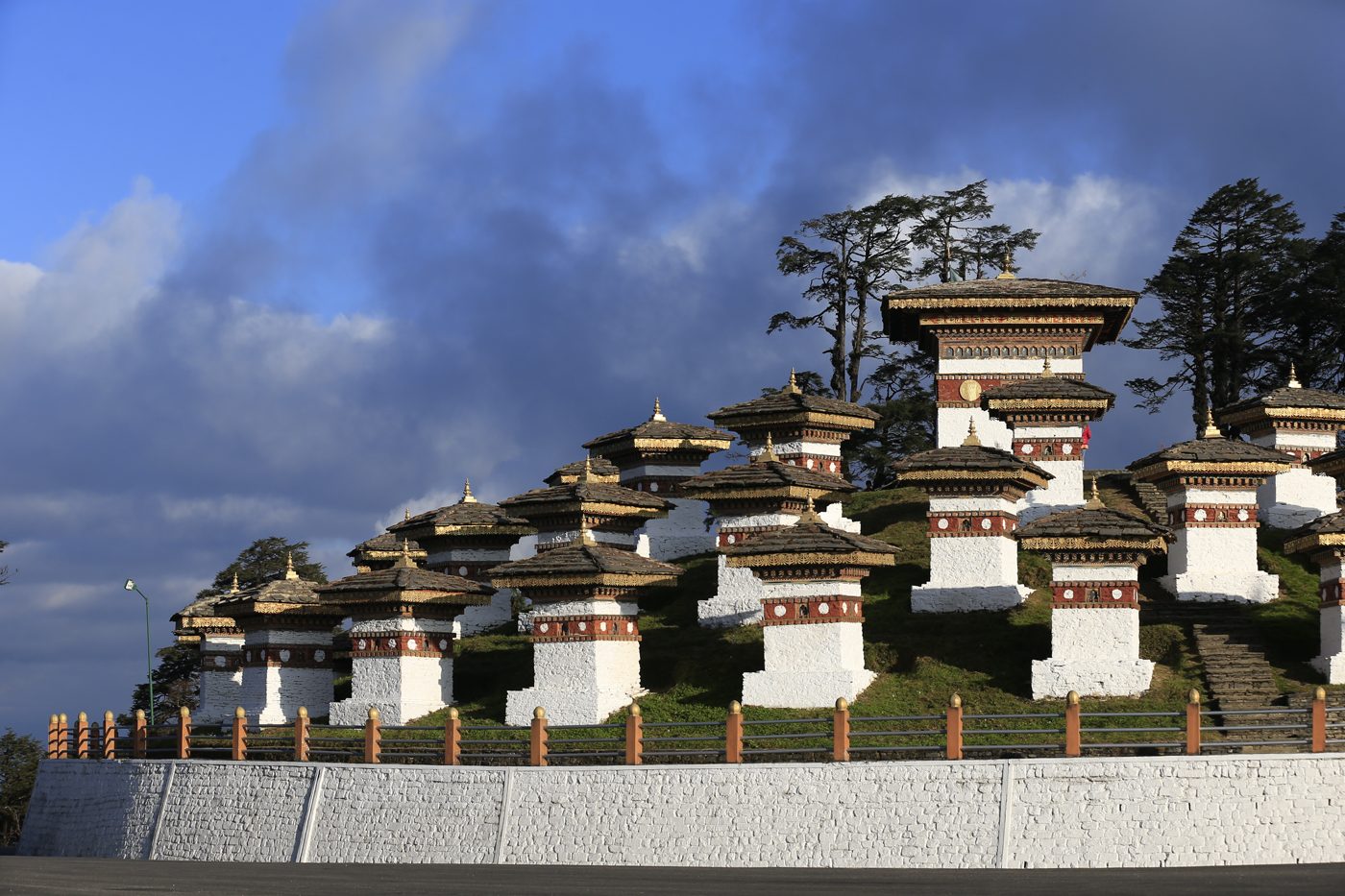 The 108 memorial chortens at Dochula Pass